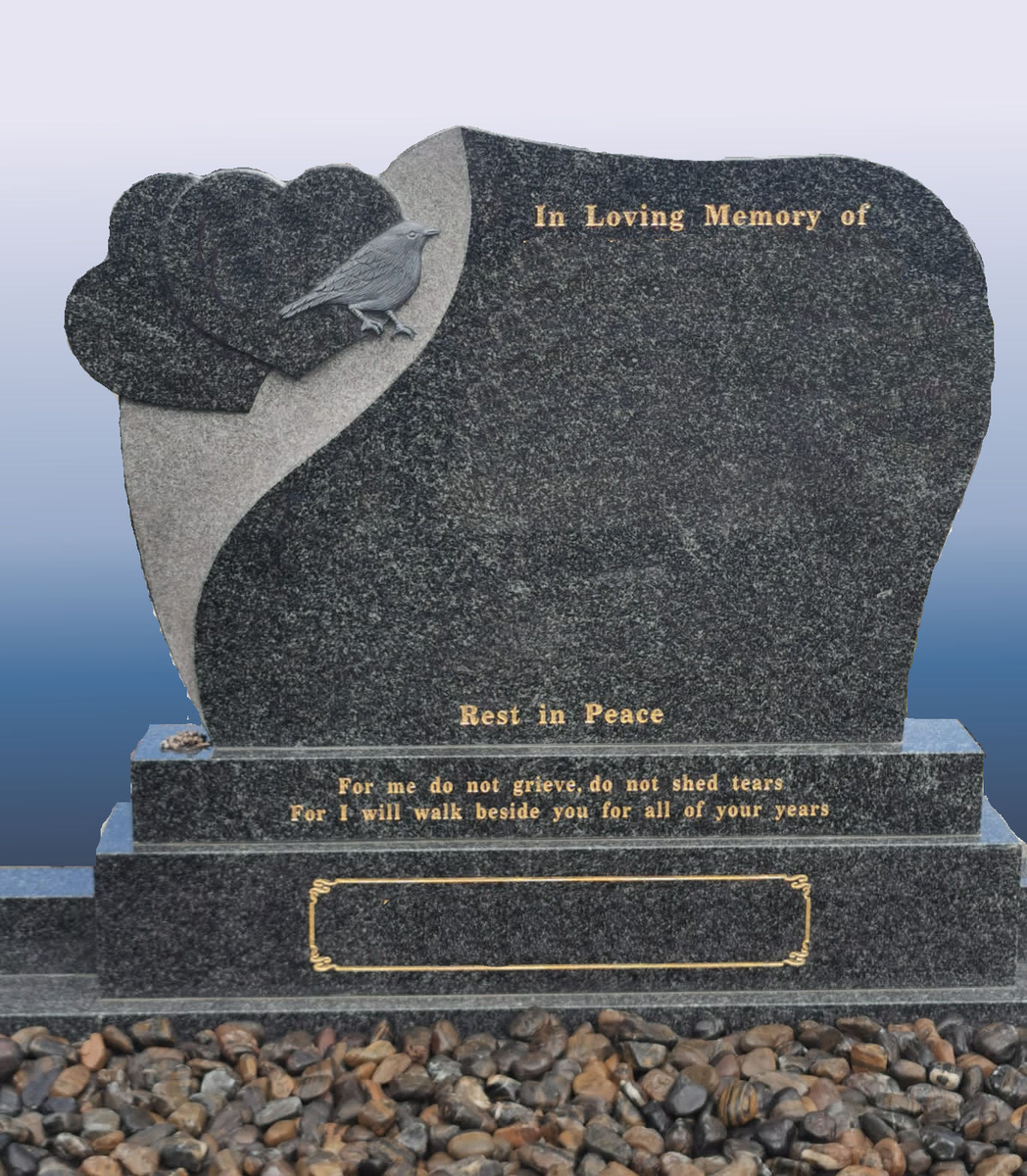 g108 with carved robin - regal granite headstone
